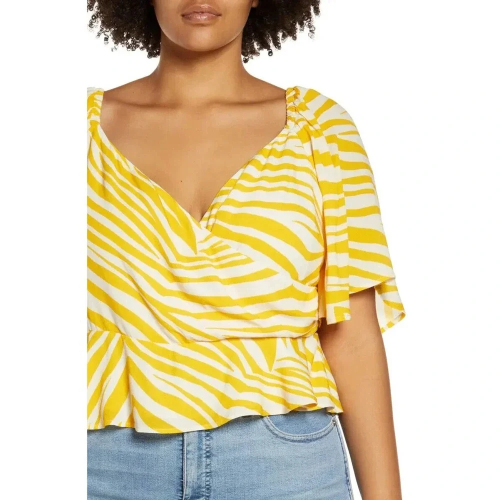 ✨2/$20 11 HONORÉ Fatima Zebra Stripe Cotton Peplum Top Yellow 11 HONORE 12W 12 - Picture 5 of 12